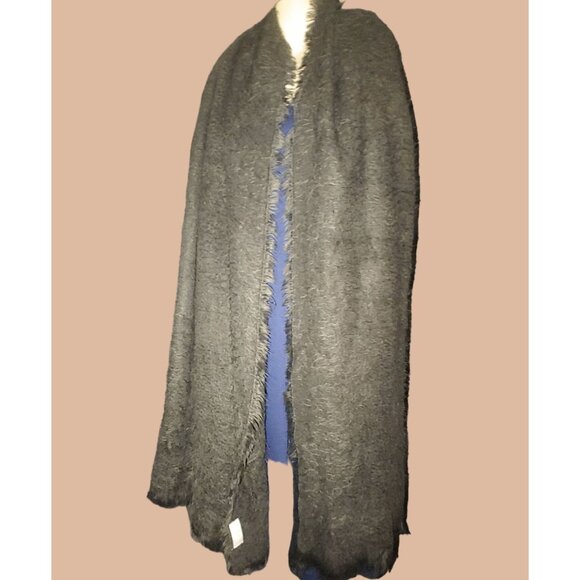 Large Free People Dark Grey Black Fuzzy Scarf Shawl 80 by 30 - Picture 2 of 14